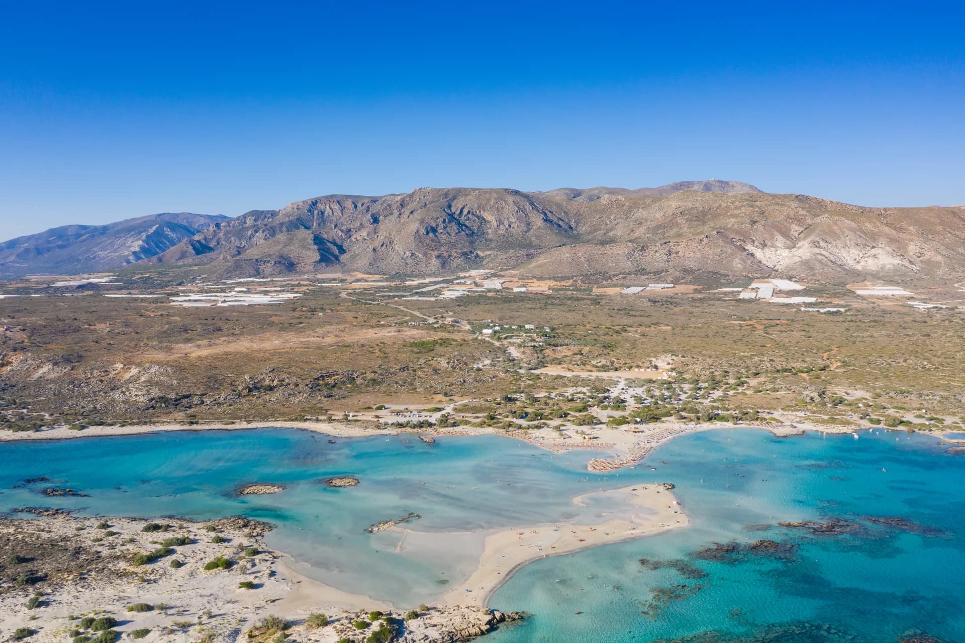 Elafonisi Beach and its turquoise lagoon from above