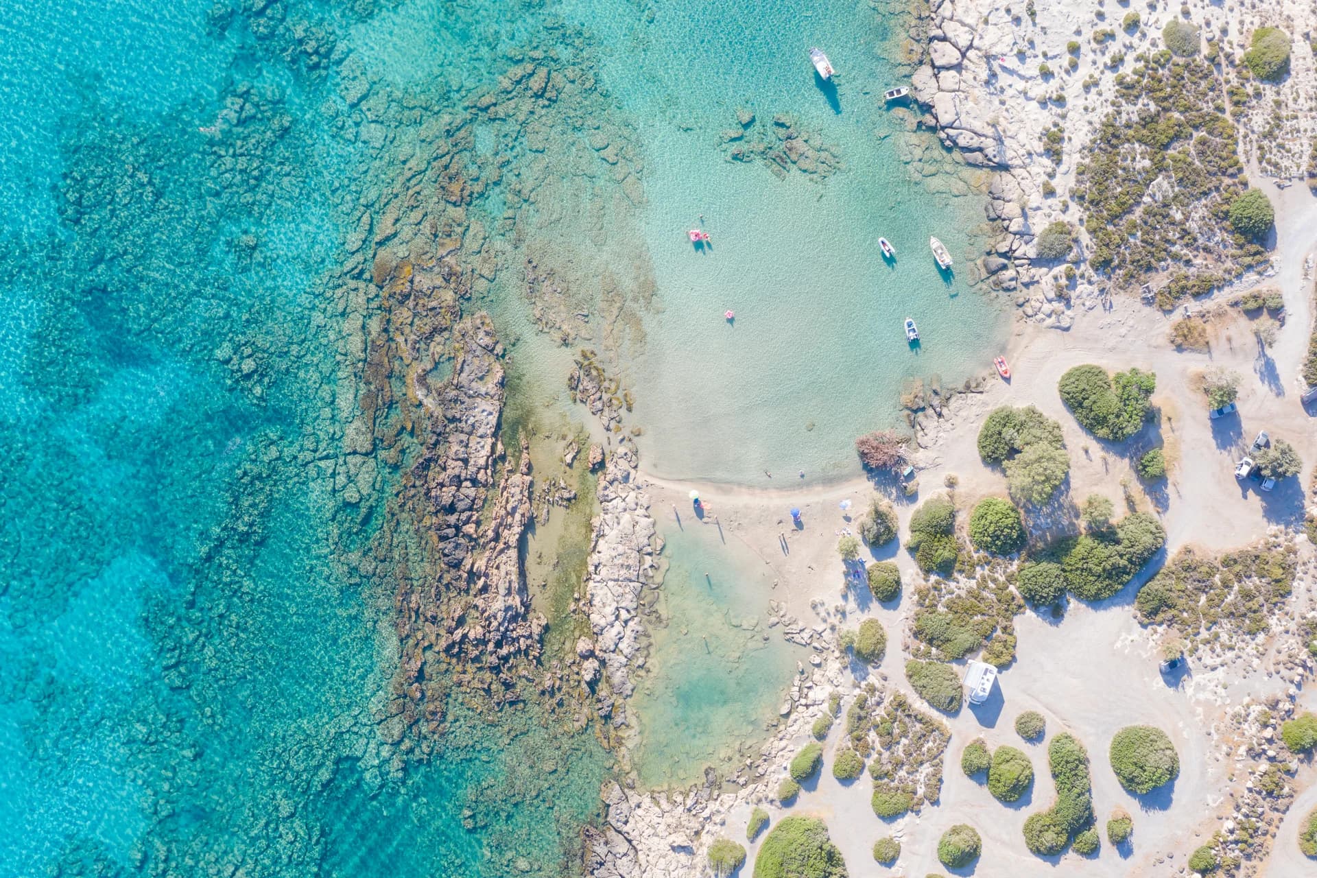 Aerial view of the sandbar and turquoise sea at Elafonisi